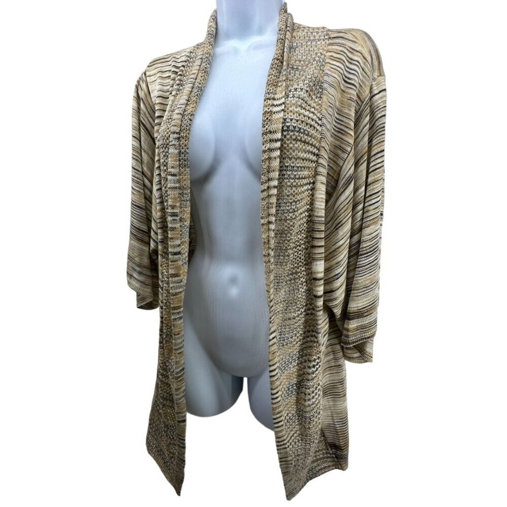 Investments Womens Cardigan Sz S Brown Striped Open Crochet Boho Beachy Lightwt